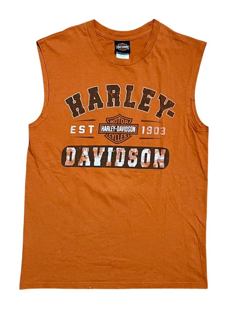 Harley Davidson Motorcycles Danbury CT Orange Sleeveless Shirt, Men's Medium